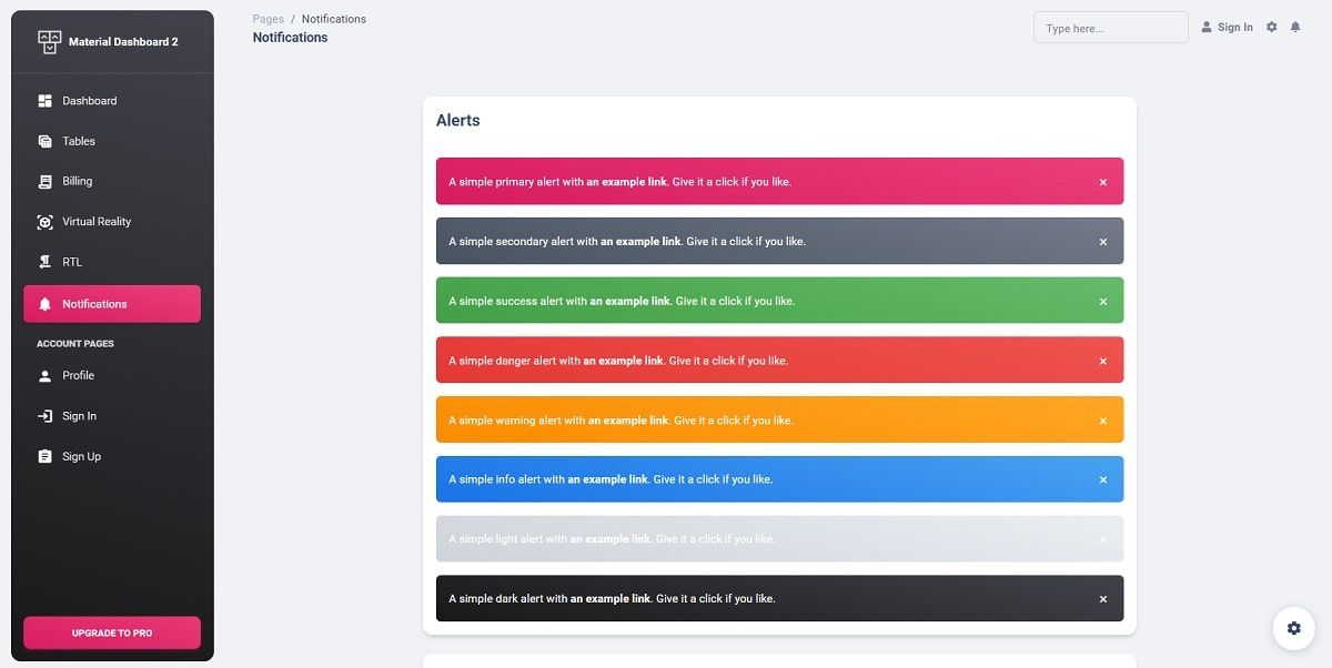 Material Dashboard (Free Bootstrap 5) - UI Alerts Page