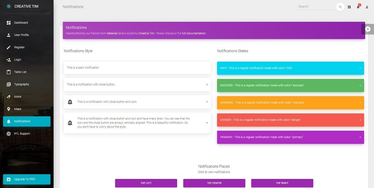 Material Dashboard React ASP.NET (Open-Source) - UI Alerts