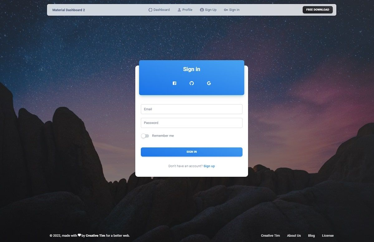Material Dashboard React (Open-Source) - Login Page