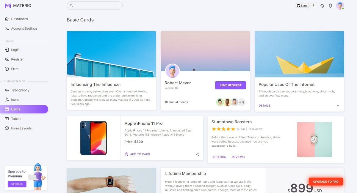 Materio NextJS/React Template (Open-Source) - UI Cards.
