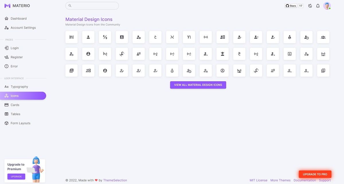 Materio NextJS/React Template (Open-Source) - Icons Page.