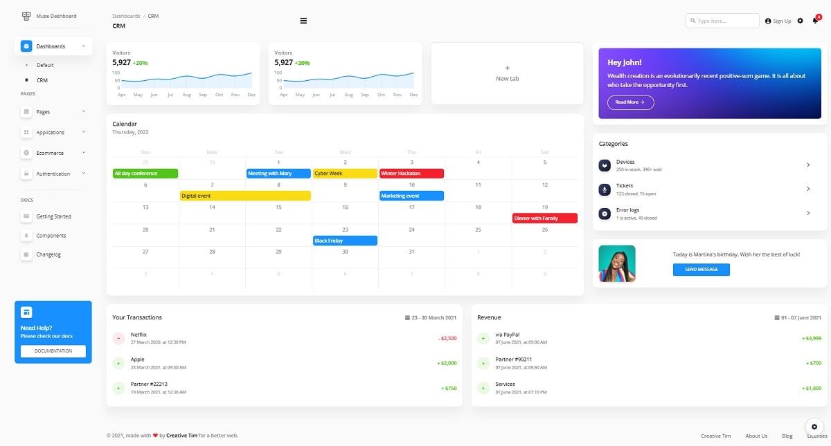 Muse Vue Ant Design Dashboard PRO - CRM Page