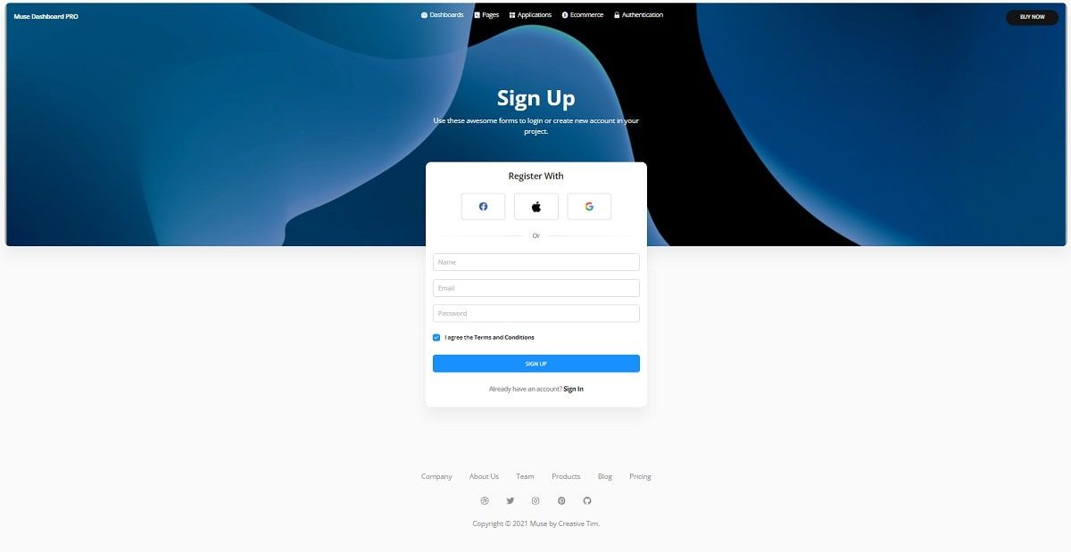 Muse Vue Ant Design Dashboard PRO - Login Page