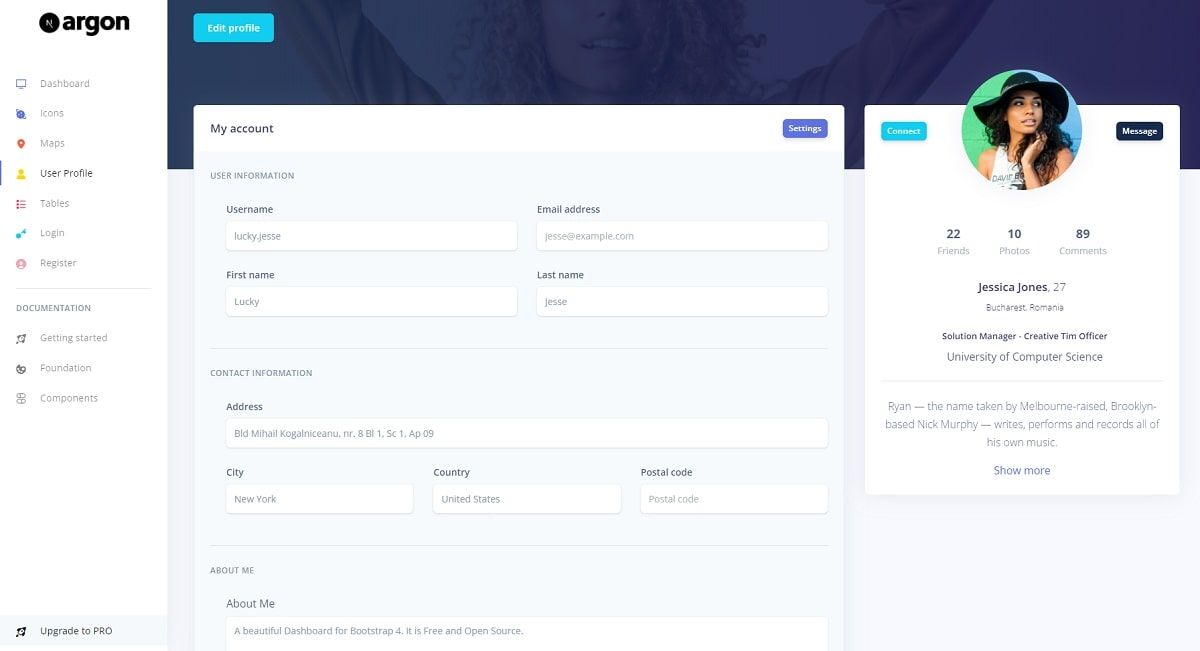 NextJS Argon Dashboard (Open-Source) - User Profile