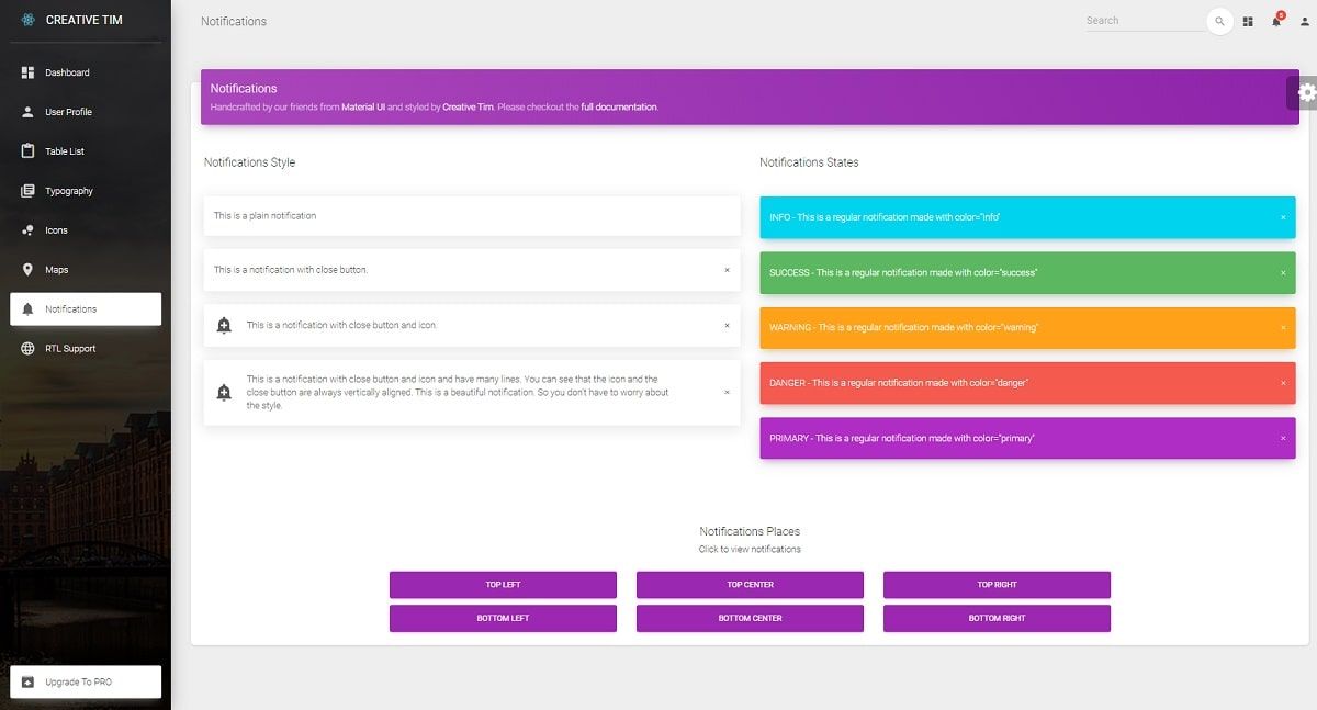 NextJS Material Dashboard (open-source) - Alerts Page.