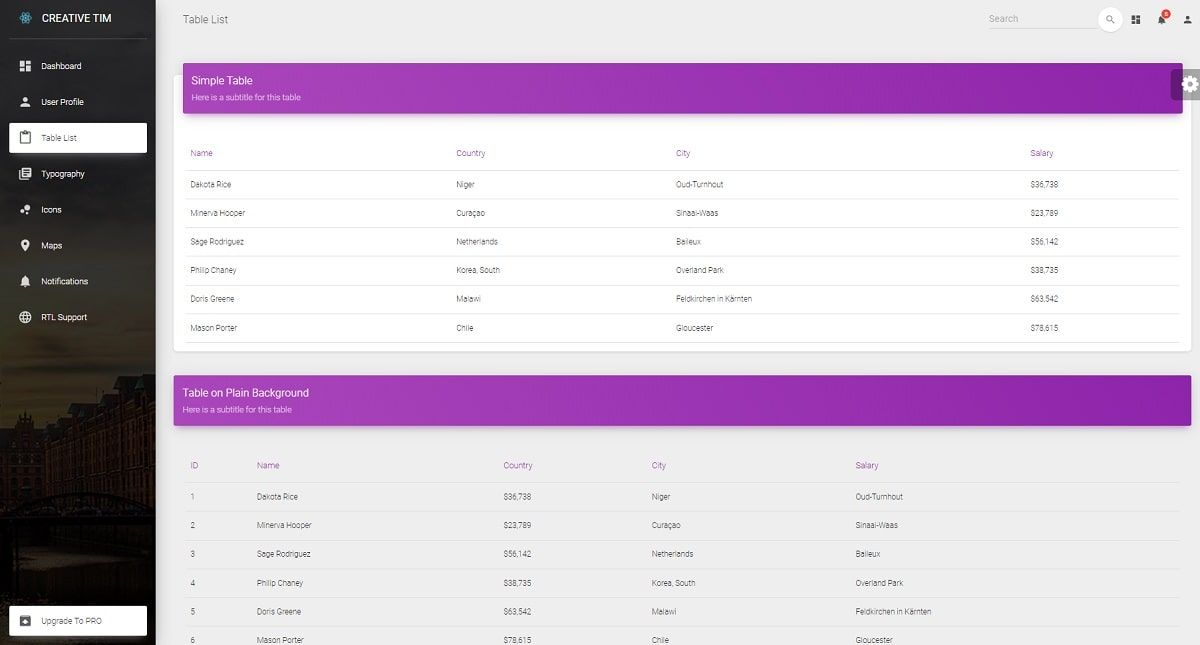 NextJS Material Dashboard (open-source) - UI Tables.