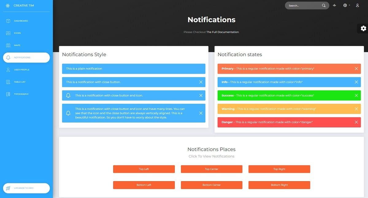 Now UI Dashboard React (Open-Source) - Alerts Page