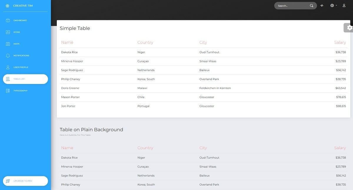 Now UI Dashboard React (Open-Source) - UI Tables Page