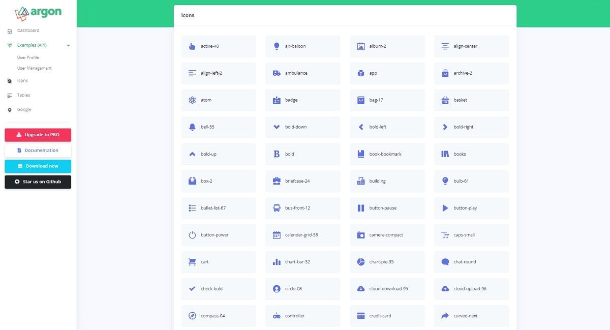 Nuxt Laravel Argon (Open-Source) - Icons Page.