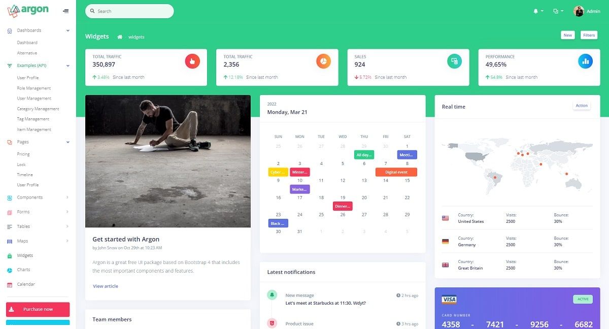 Nuxt Argon Dashboard Laravel (Premium Starter) - Widgets Page