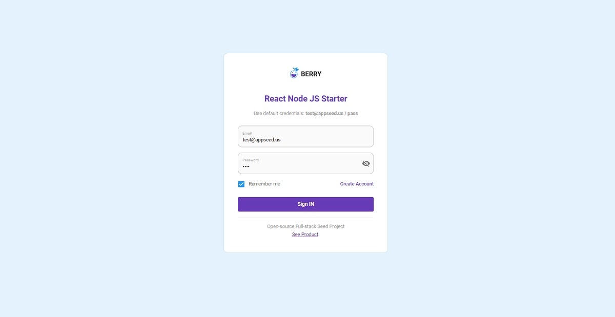 React NodeJS Berry (Open-Source) - Login Page