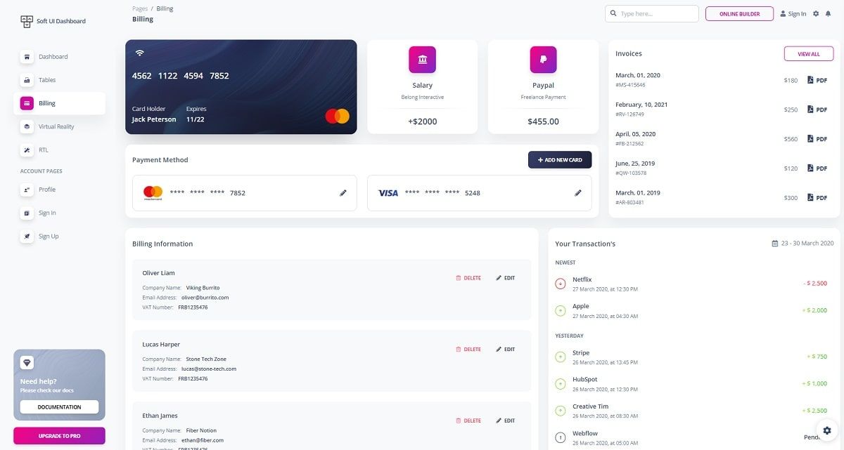 Soft UI Dashboard (Open-Source Bootstrap 5) - Billing Page