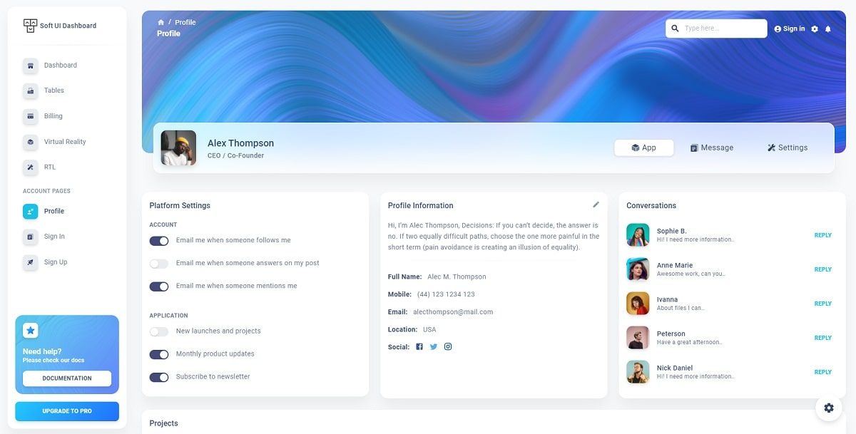Soft UI Dashboard React (Free Template) - User Profile
