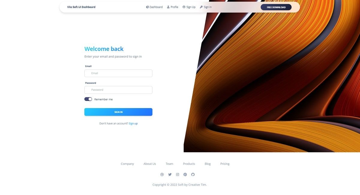 Vite Soft UI Dashboard (Open-Source) - Login Page