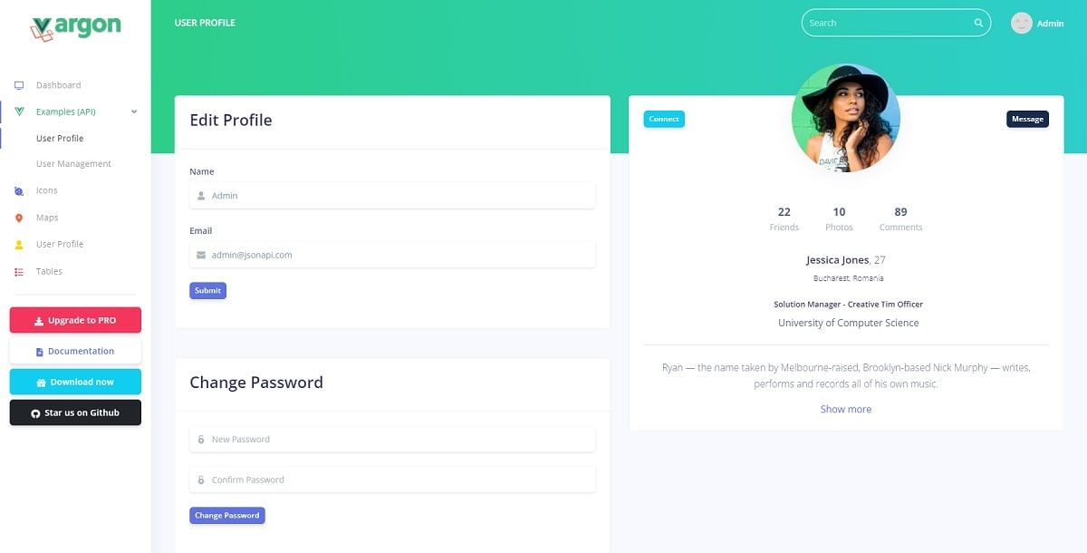 Vue Argon Laravel (Open-Source) - Profile Page