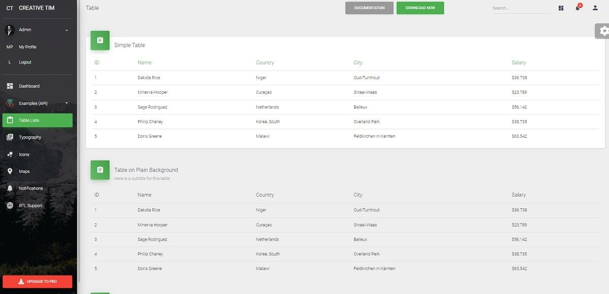 Vue Laravel Material Dashboard - UI Tables