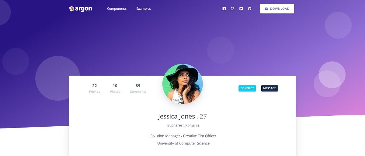 Angular Argon Design (Open-Source) - Profile Page
