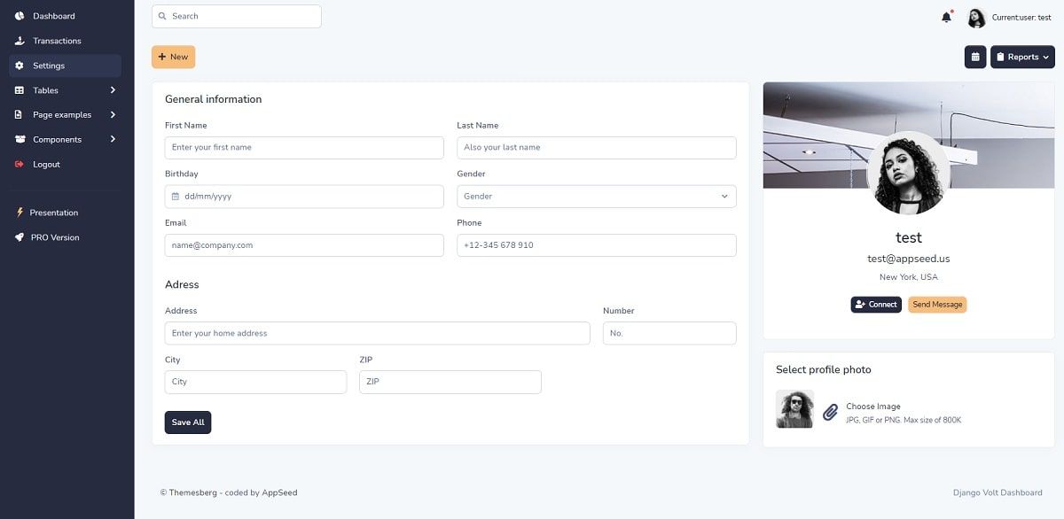 Django Volt Bootstrap 5 (Open-Source) - User Profile Page