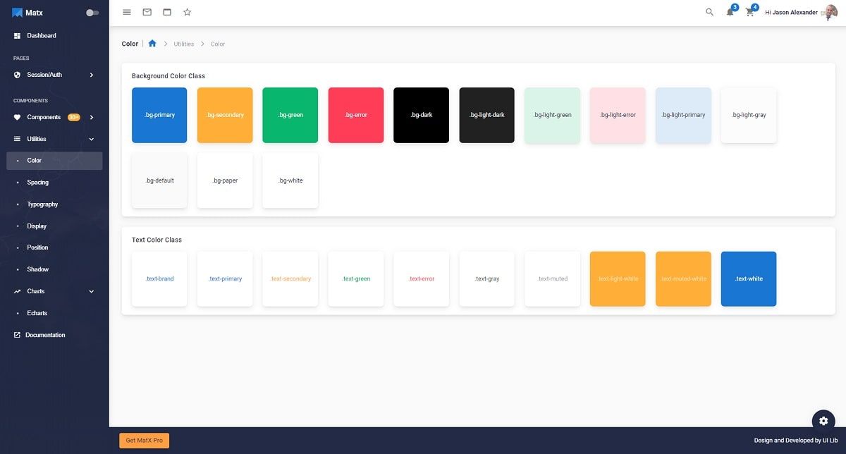MatX React M-UI Dashboard (Open-Source) - UI Colors Page