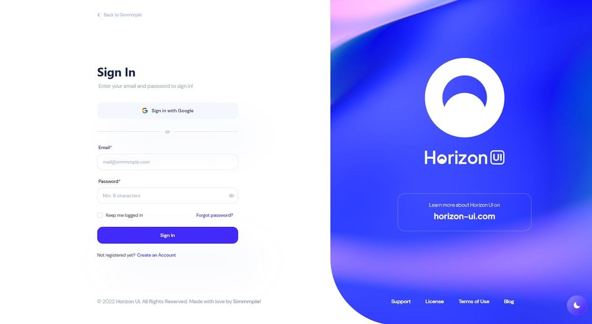 Horizon UI (React and Chakra UI ) - Login Page