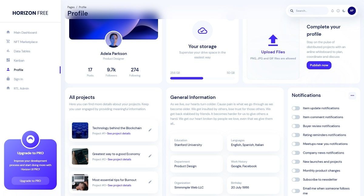 Horizon UI (React and Chakra UI ) - User Profile