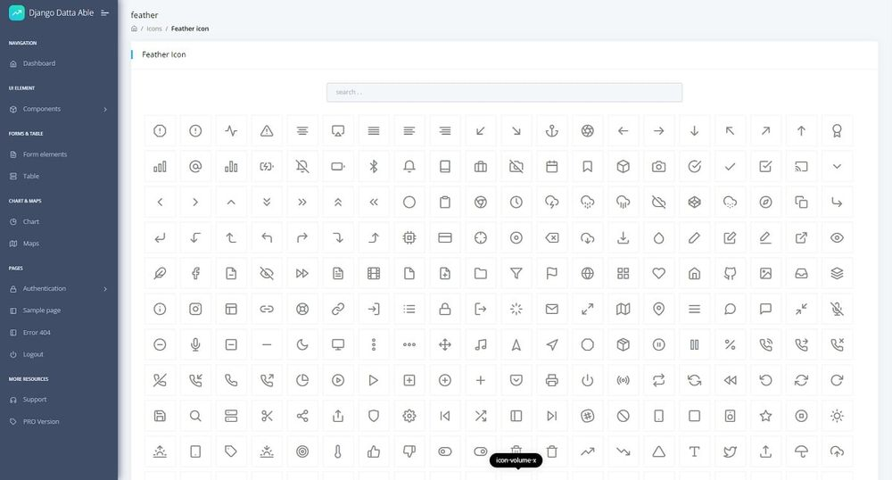 Django Datta Able (Open-Source) - UI Icons Page