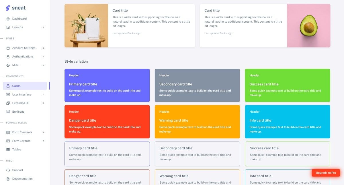 Sneat Bootstrap 5 (Open-Source) - Colorful Cards