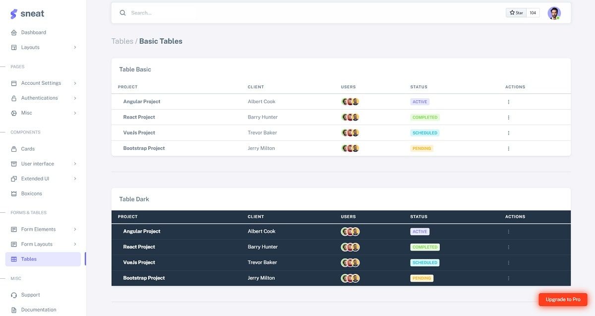 Sneat Bootstrap 5 (Open-Source) - UI Tables