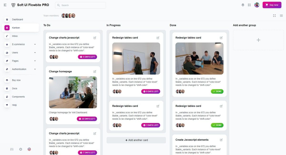 Soft UI Flowbite PRO (Tailwind CSS) - Kanban Page