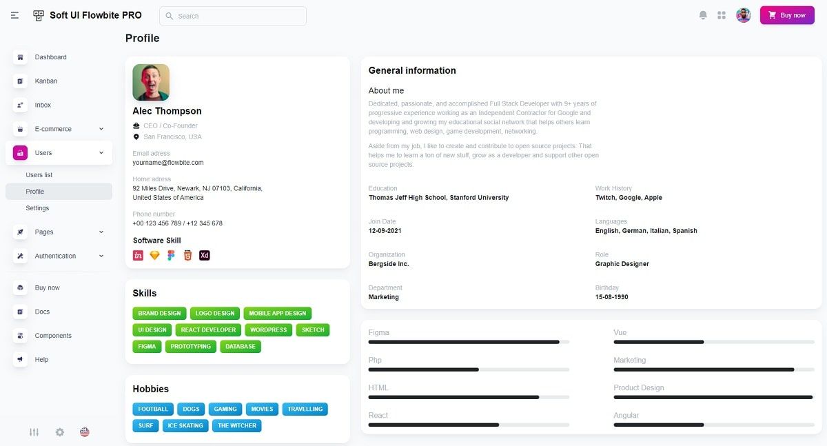 Soft UI Flowbite PRO (Tailwind CSS) - Profile Page