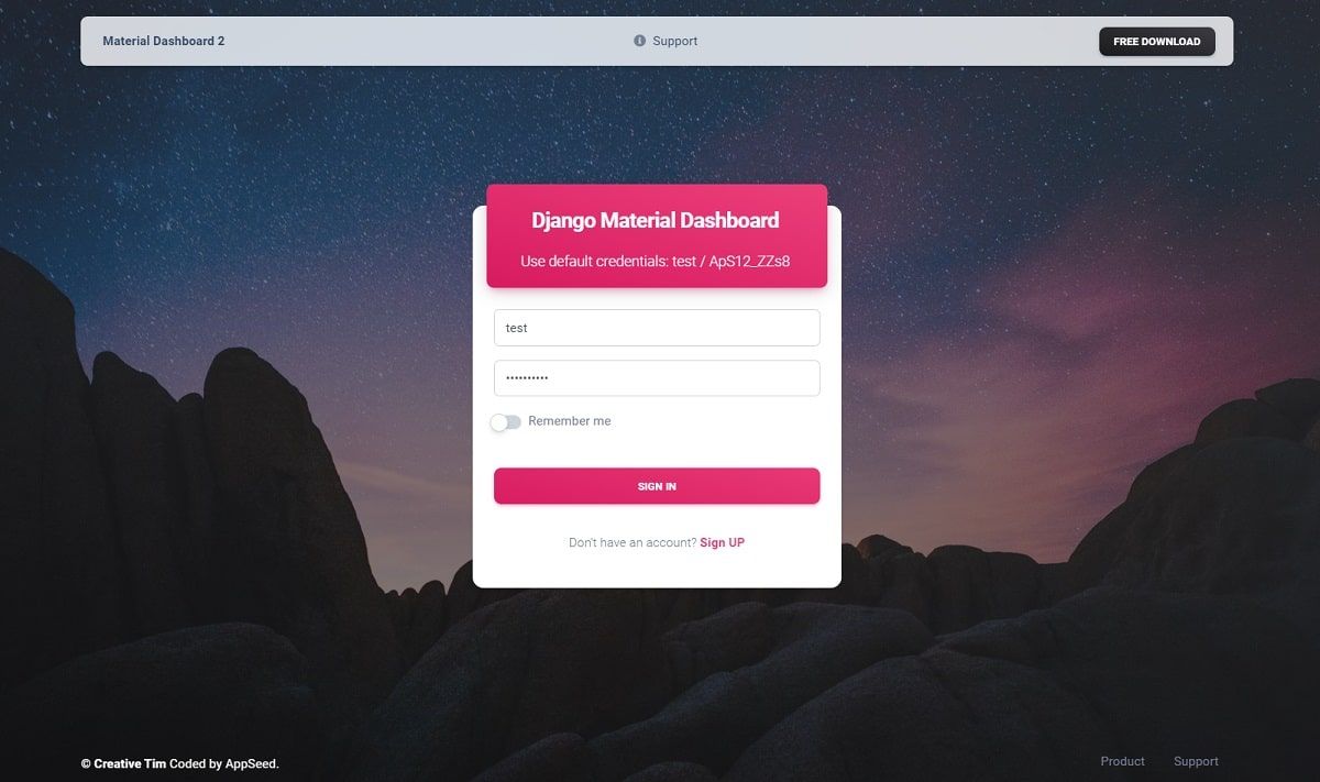 Django Dashboard Material (Open-Source) - Login Page