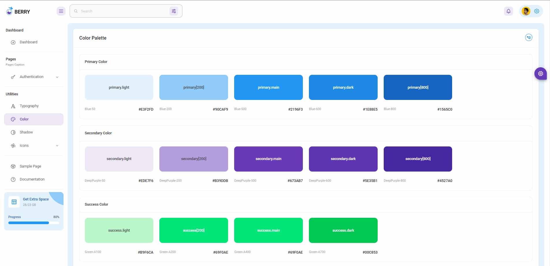 Berry M-UI Template - Colors Grid