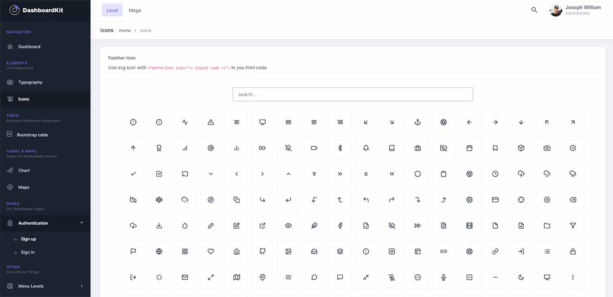 DashboardKit (free React Template) - UI Icons Page