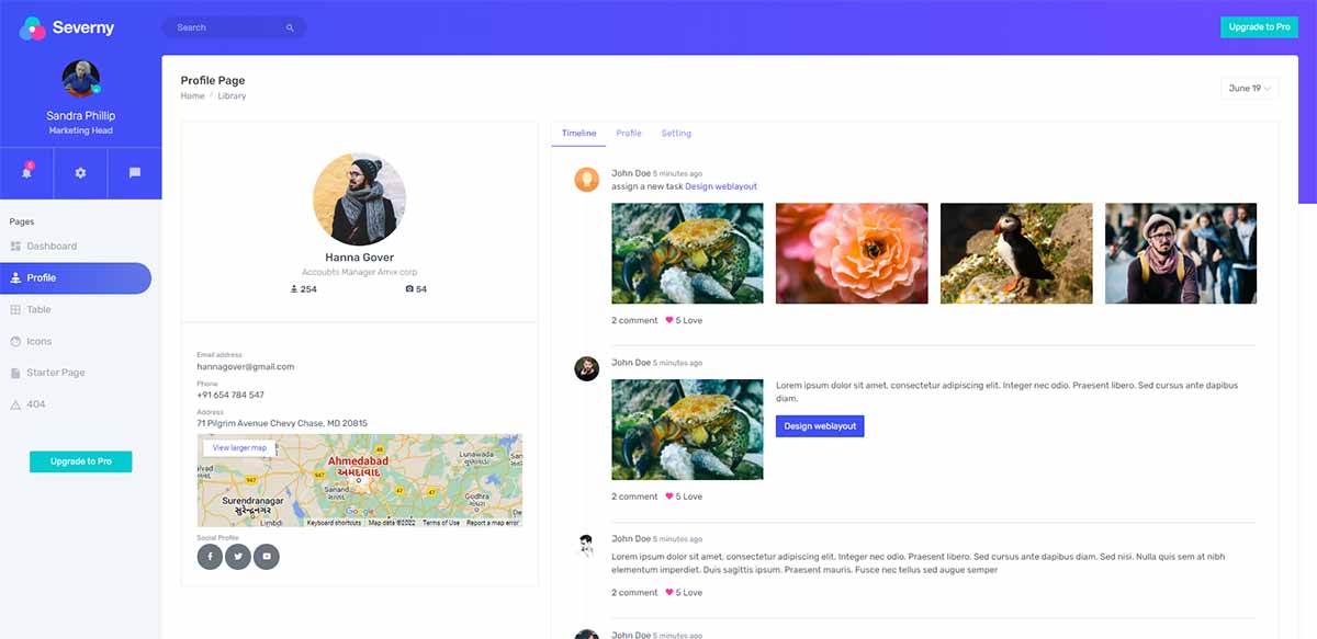 Severny Bootstrap Lite (open-source) - Profile Page