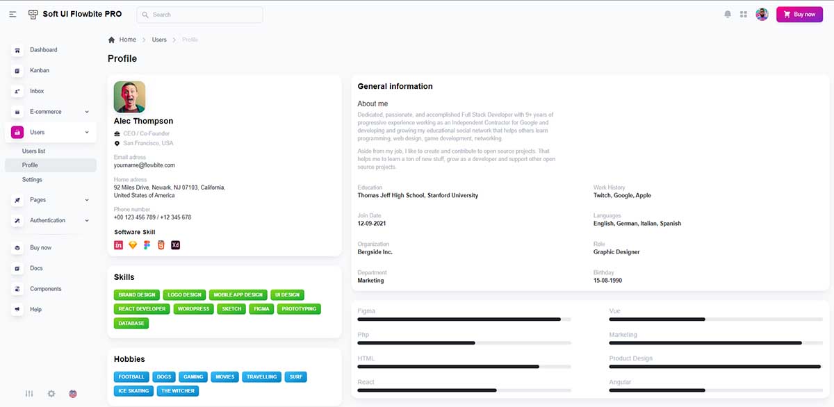 Soft UI Flowbite PRO - User profile page (built with Tailwind)