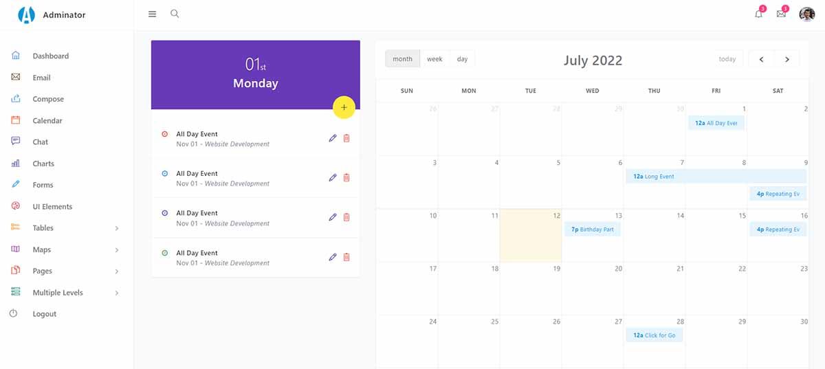 Adminator Django - Calendar Page (free template)