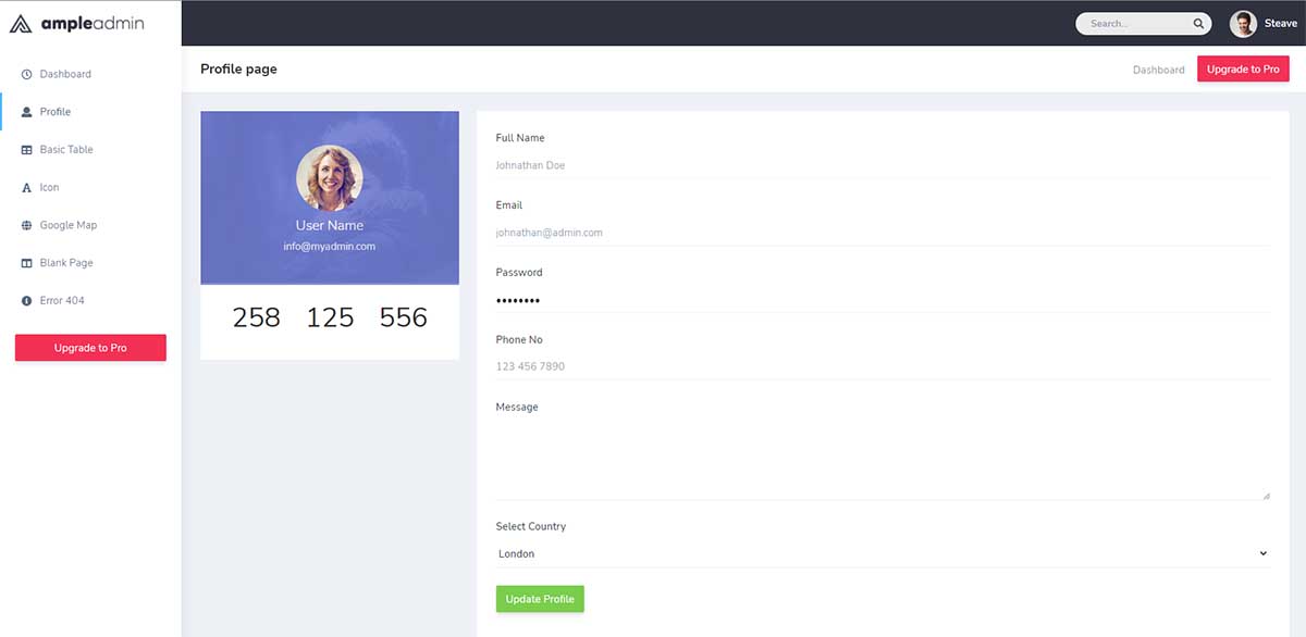 Ample Admin Lite - User Profile (open-source)