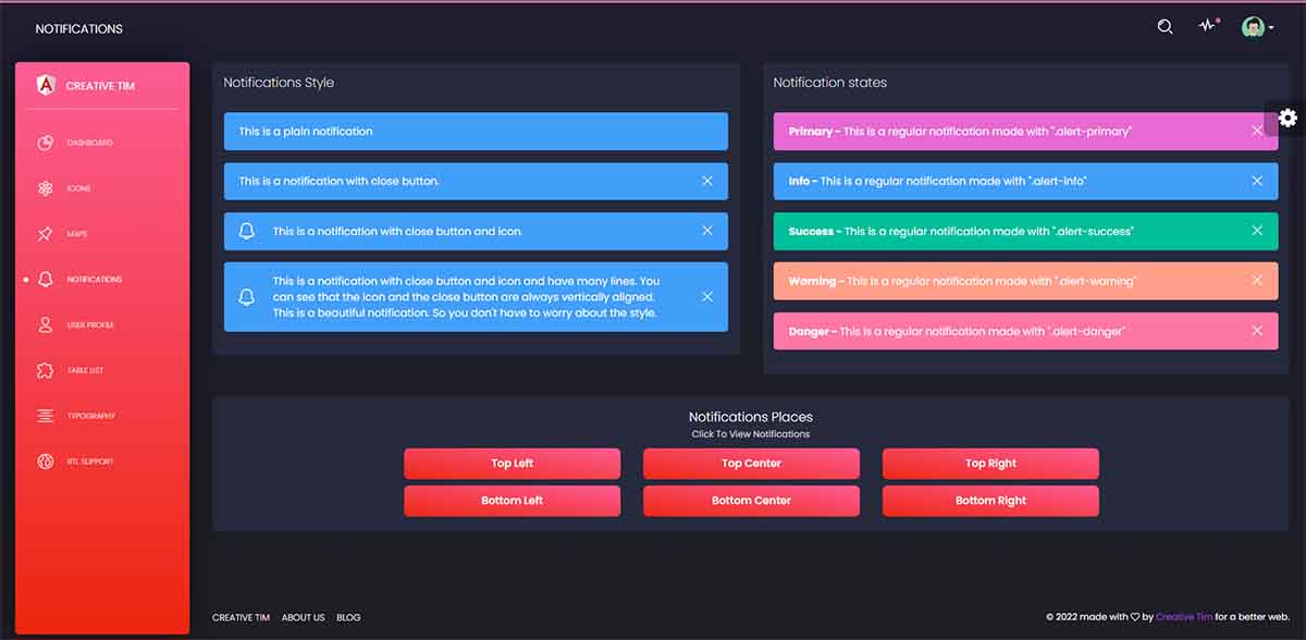 Angular Black Dashboard - Profile Page (open-source)