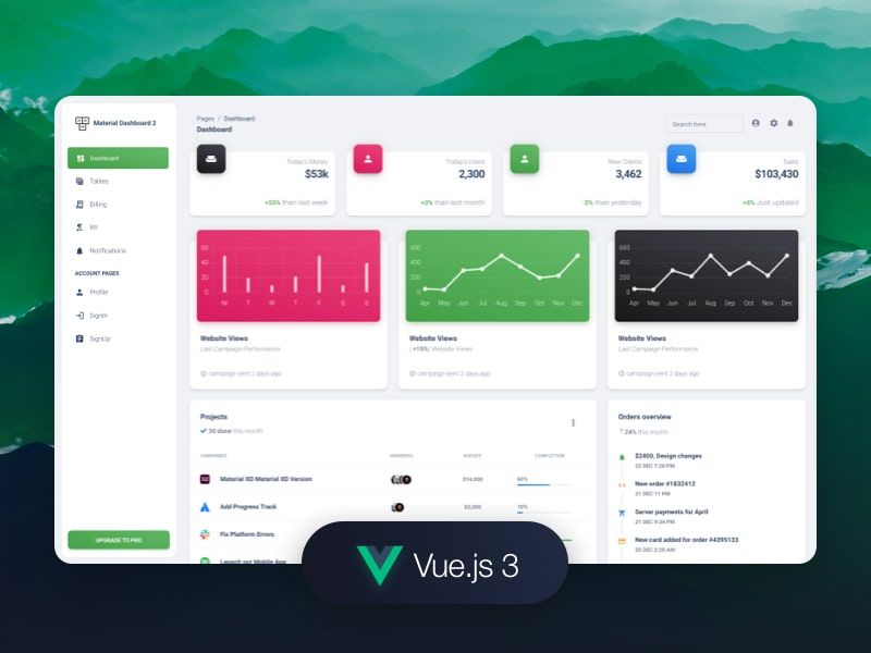 Bootstrap Vue3 Material Dashboard - Thumb Image (open-source template)