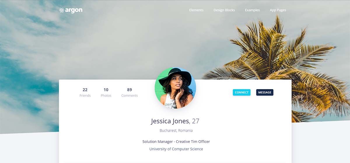 Cool Design - Argon Design System PRO (profile page)