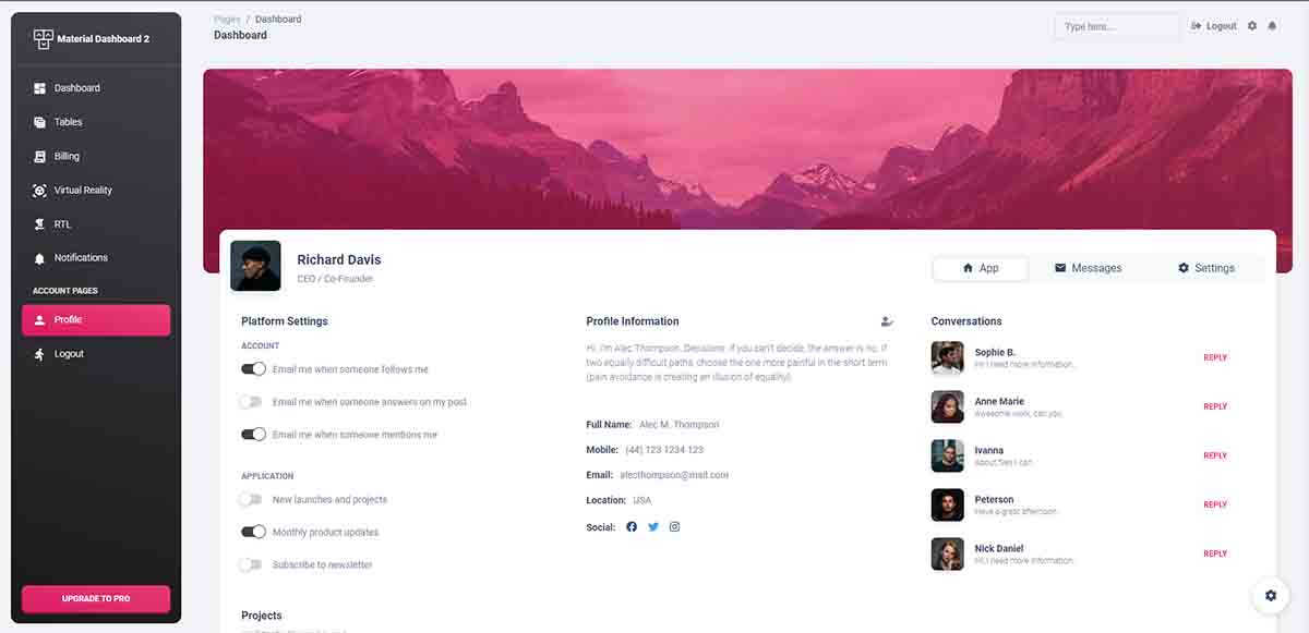 Material Dashboard Bootstrap 5 - User profile