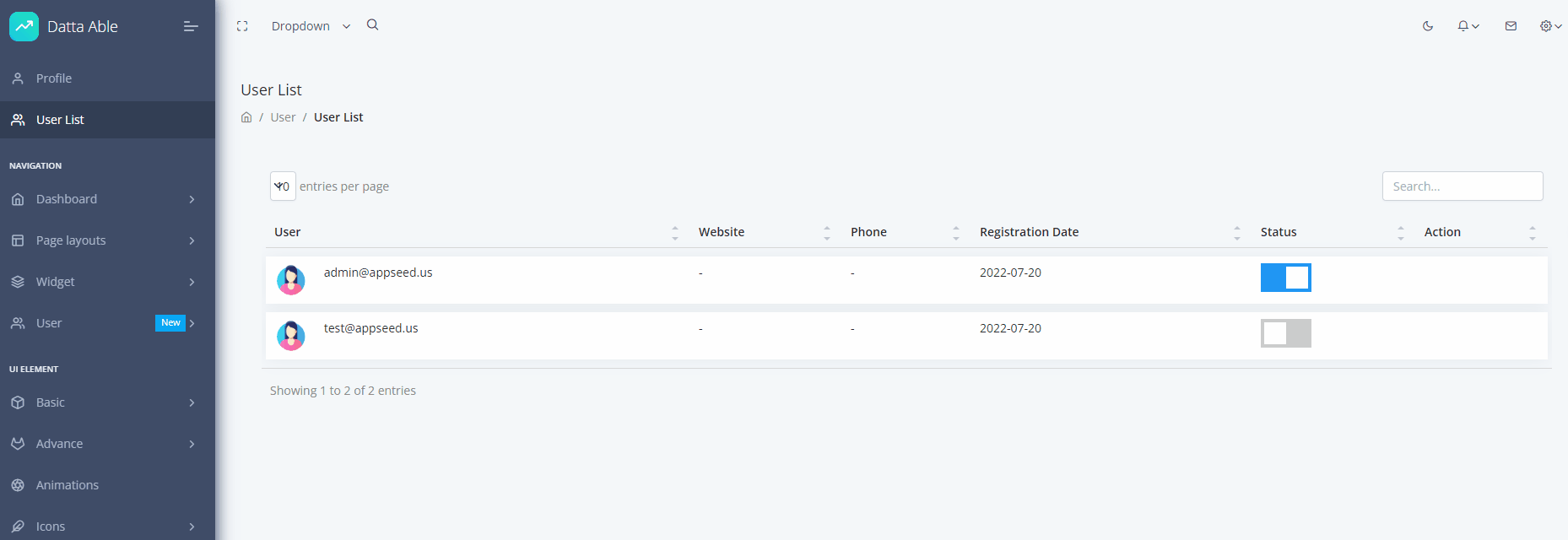 Flask Datta PRO - Admin ROLE