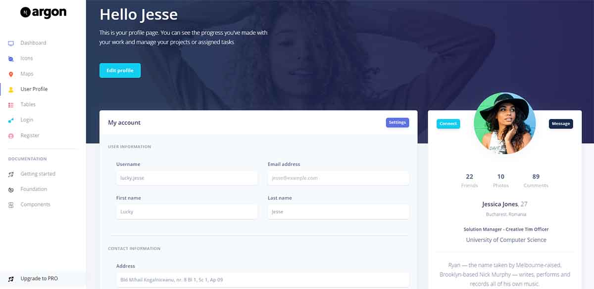 Next JS Argon Dashboard - Profile Page (open-source)