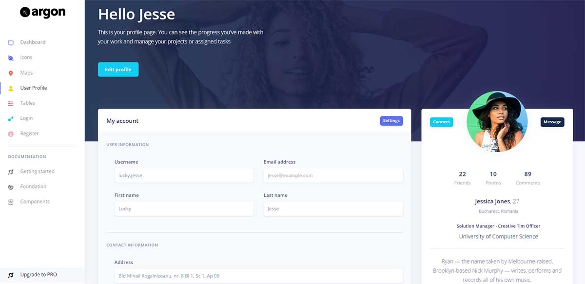 Next JS Argon Dashboard - Profile (Open-Source Template)