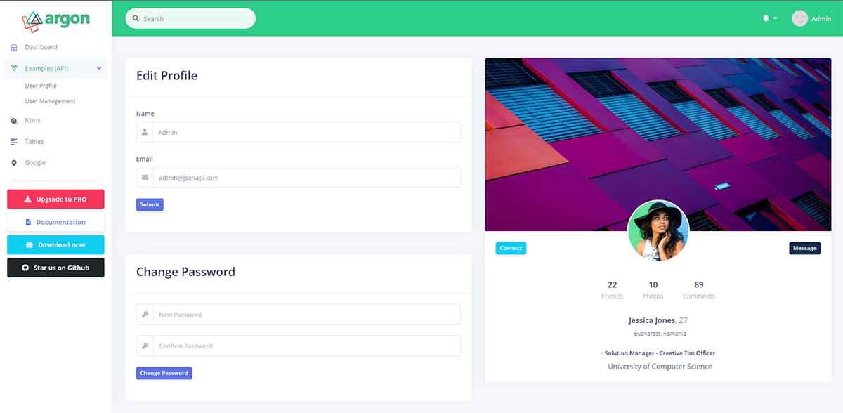 Argon Dashboard Nuxt - User Profile (Open-Source)