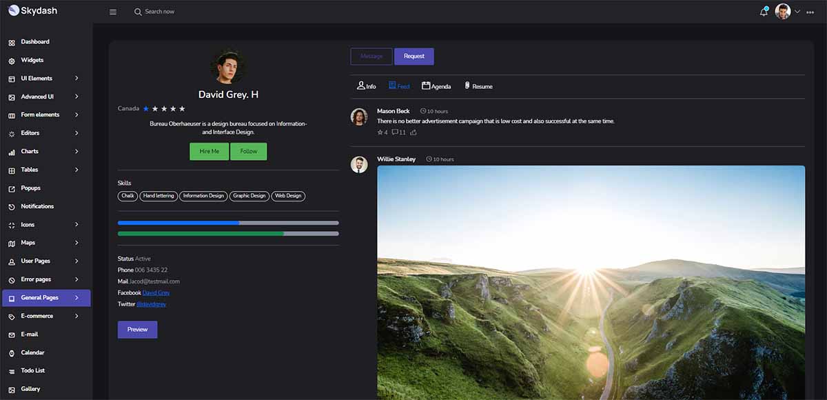 Skydash PRO - User Profile Page (Bootstrap 5 Design)