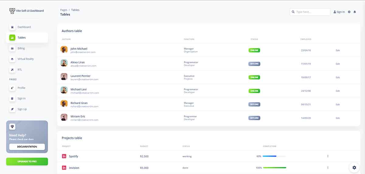 Soft UI Dashboard Vue3 - Data Tables (open-source)