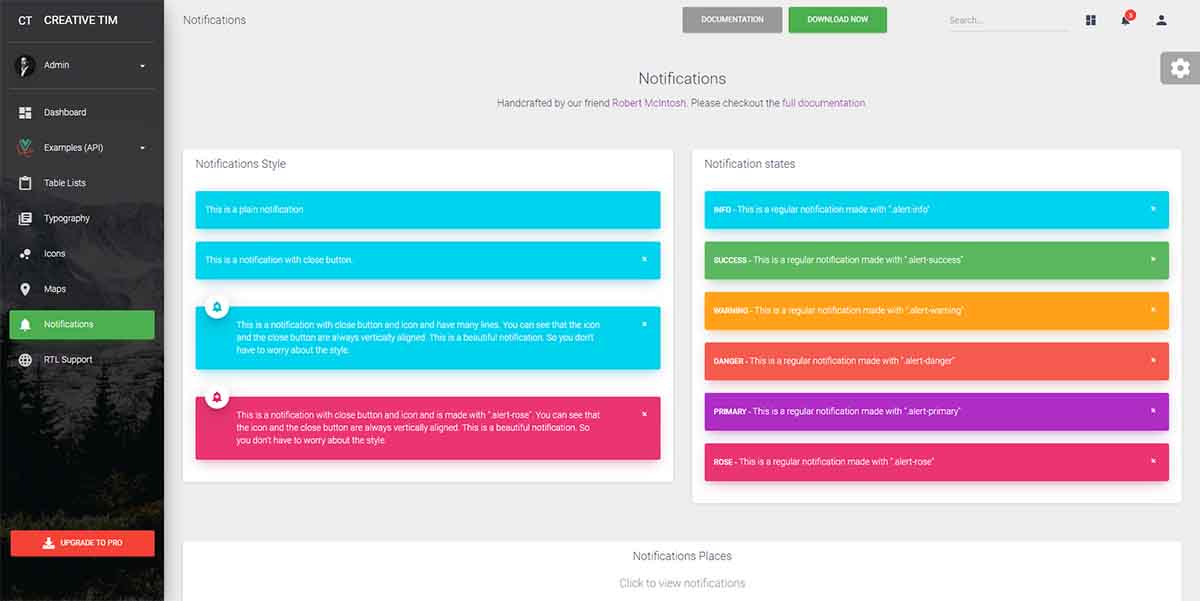 Vue Material Laravel Dashboard - Alerts Page (Open-Source)