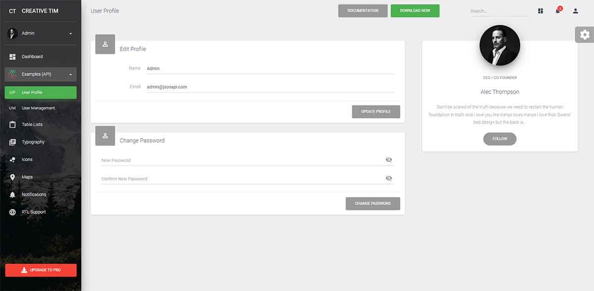 Vue Material Laravel Dashboard - User Profile (Open-Source)