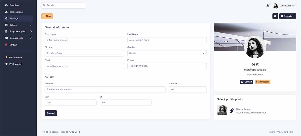 Volt Dashboard - Profile Page (Free Django Template)